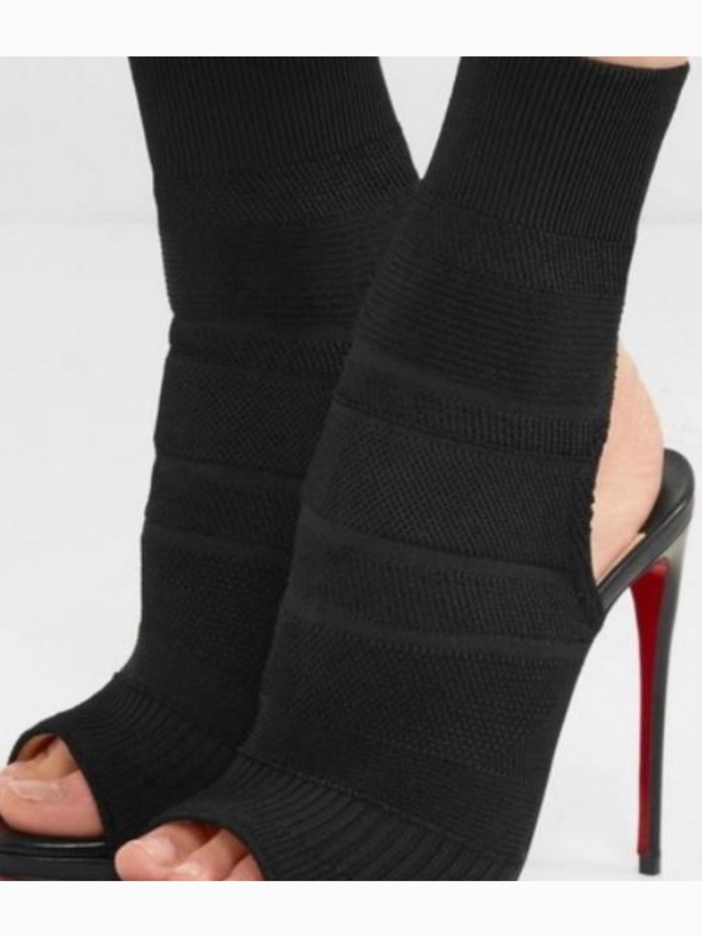 Christian Louboutin Sexy Black Knit Fabric Over the knee Heel Size 38